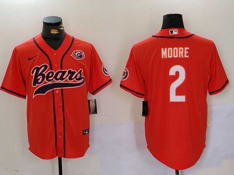 Mens Chicago Bears #2 DJ Moore Orange Throwback With Patch Cool Base Stitched Baseball Jersey